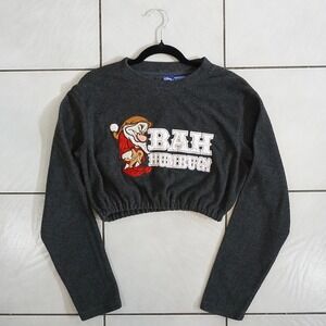 Disney 2000s Grumpy Bah Humbug Reworked Cropped Christmas Sweatshirt